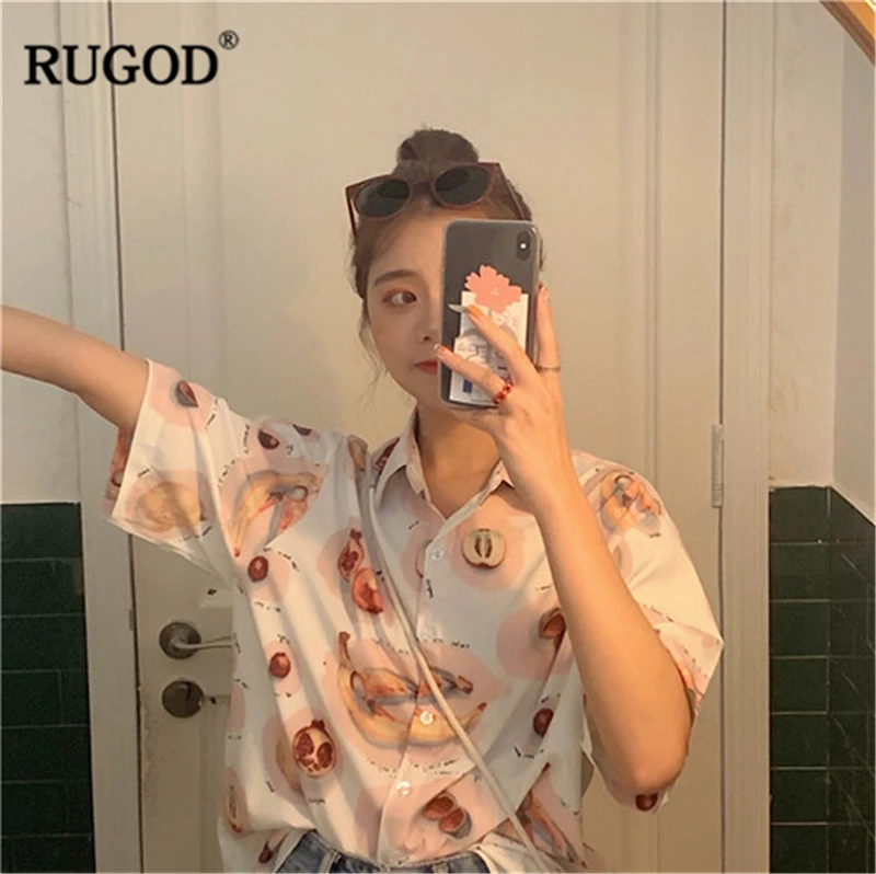 Женская рубашка с цветочным принтом RUGOD однобортная Свободная Повседневная