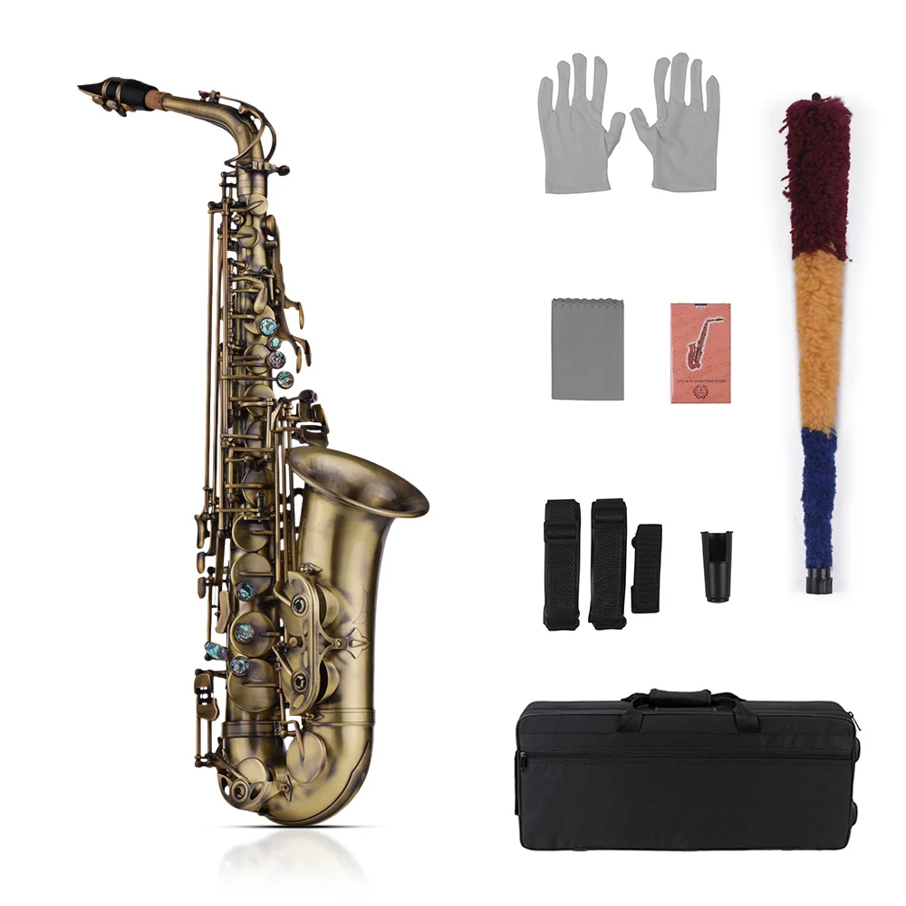 

Muslady High Grade Antique Finish Eb E-flat Alto Saxophone Sax Shell Key Carve Pattern Woodwind Instrument with Padded Case