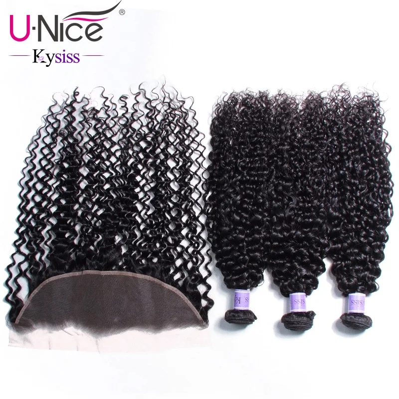 

UNice Hair 8A Kysiss Series Malaysian Hair Bundles With Lace Frontal 4 PCS Curly Weave Human Hair Extension Natural Color