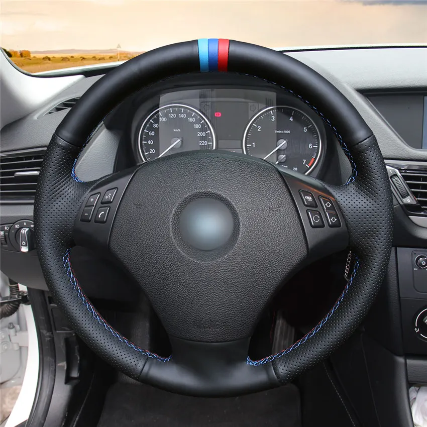 MEWANT черный натуральная кожа замша ручная вышивка Чехол рулевого колеса автомобиля для BMW E90 E91(Touring) 320d 325i 335i X1 E84 - Название цвета: Style-06