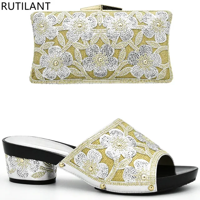 

Sliver Color Nigerian Party Shoe and Bag Sets African Shoes and Matching Bags Italian High Quality Italian Ladies Shoes and Bag