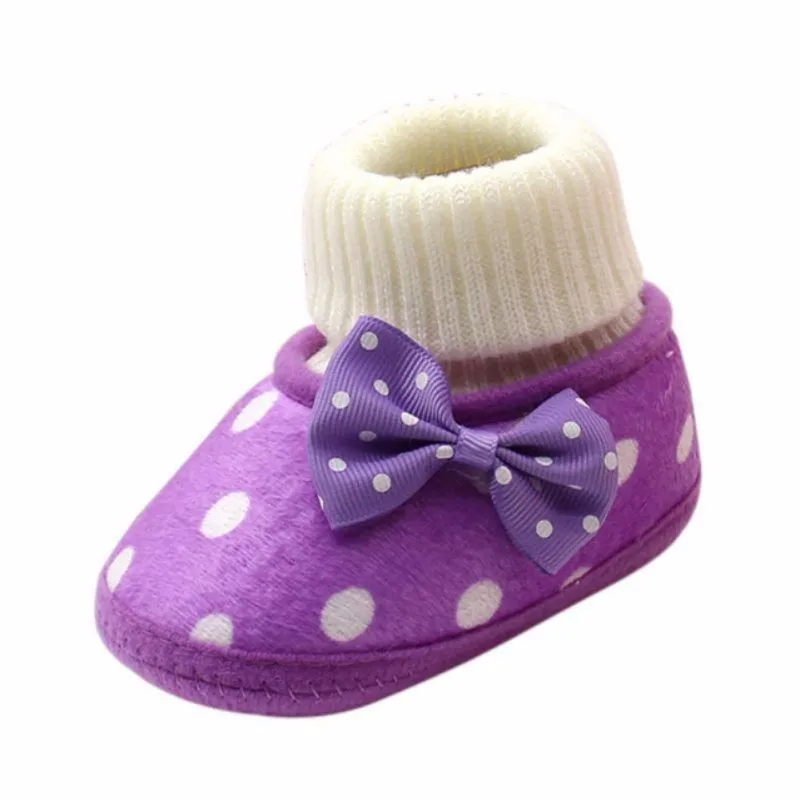 Детская обувь для новорожденных Детское платье с бантом флисовые зимние ботинки ботиночки Белая обувь принцессы розовая фиолетовая Красная Зимняя теплая обувь