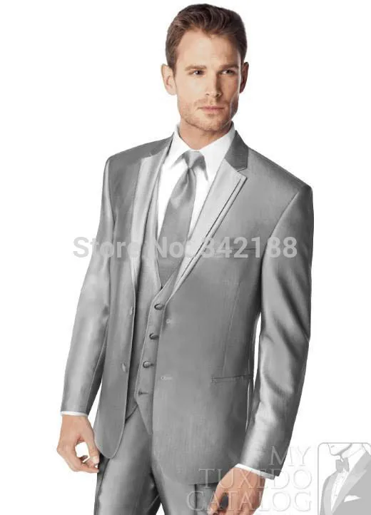 

Silver gray color Notch Lapel Groom Tuxedos/Groomsmen Men Wedding Suits/Best man Suits Prom Clothingwedding men clothes