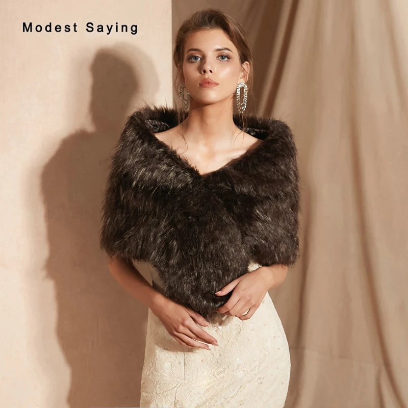 Chal piel sintética para boda, capa Formal de fiesta, estolas cálidas, accesorios de boda, color gris novedad de 2019|Chaquetas boda/Envolvente| - AliExpress
