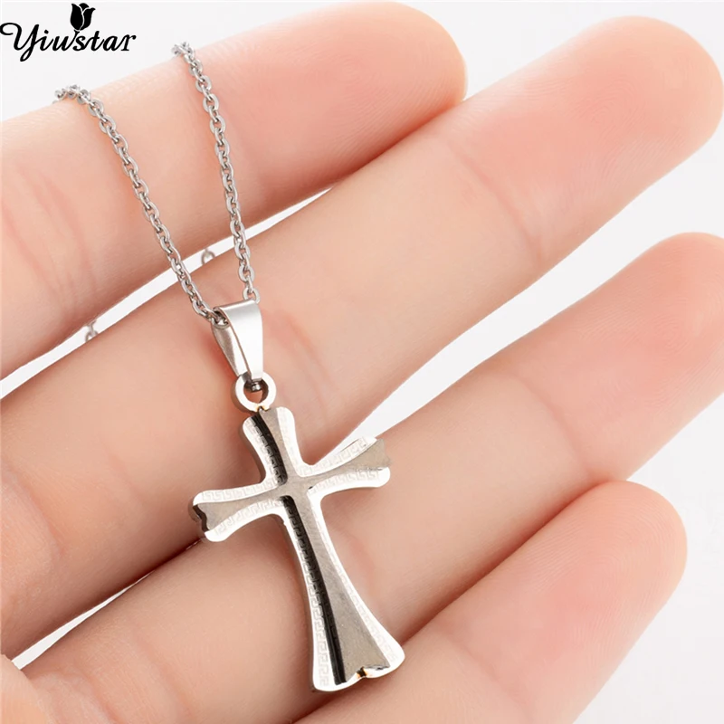 

Yiustar Double layer Cross Pendant Necklace Women Girl Charming Stainless Steel Cross Pedants Necklaces Christian Jewelry Gifts