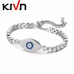 KIVN ювелирные изделия регулируемый голубой глаз Шарм CZ кубический цирконий женские обувь для девочек теннис свадебные браслеты подарки 10