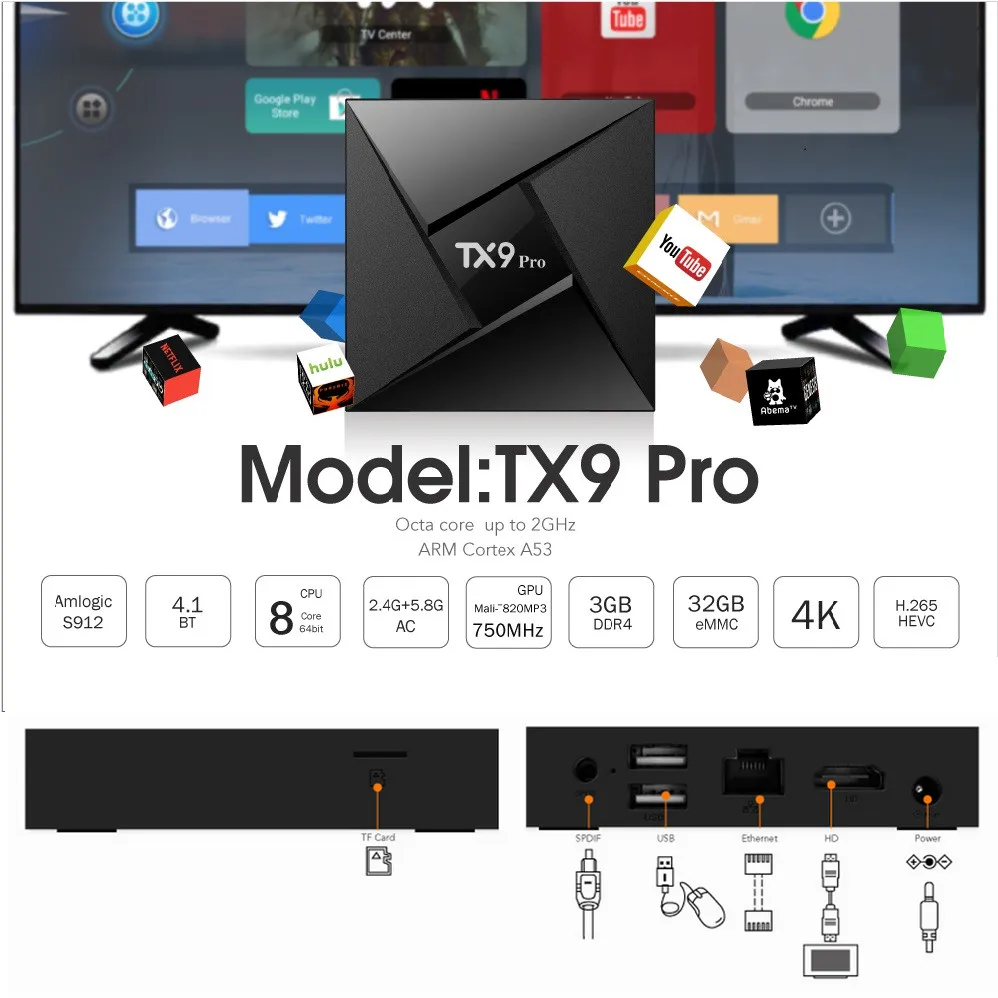 

A95X TX9 Pro TV Box Android 7.1 Amlogic S912 Octa Core Dual Band WiFi 3G RAM 32G Bluetooth Set Top Box Pk Beelink GT1 Ultimate