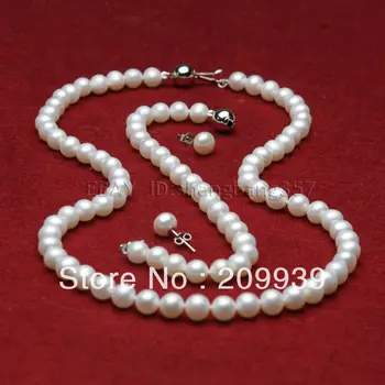 

huij 002183 set AAA + 8-9mm white fresh water cultured pearl necklace bracelets earrings