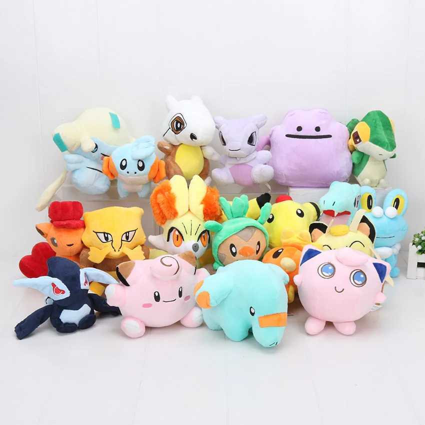 

60Pcs/Lot Plush Toy Jirachi Jigglypuff Lugia Mudkip Mew Clefairy Cubone Ditto Vulpix Soft Stuffed Dolls