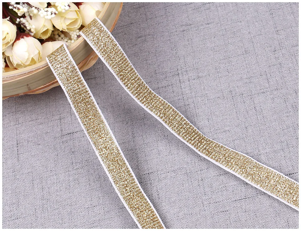 5 ярдов 15 мм толстые золотые серебряные эластичные ленты DIY Одежда Свадебные аксессуары ручной работы кружевная лента упаковка украшения