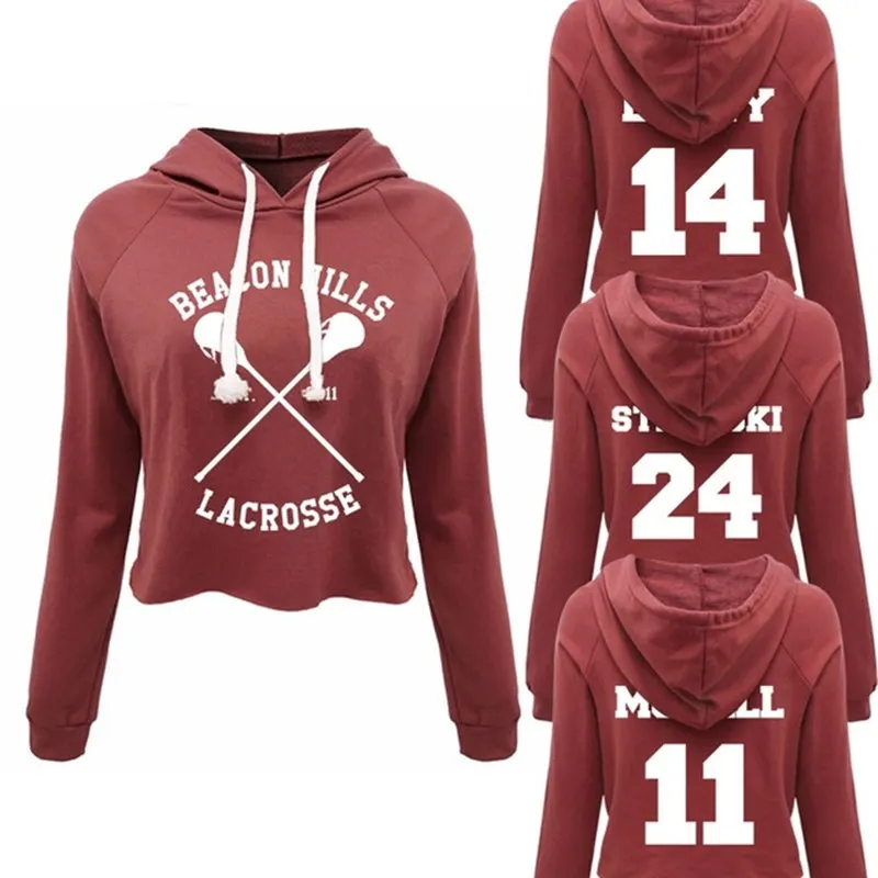 

Women Harajuku Cropped Hoodies Sweatshirts Teen Wolf Beacon Hills Lacrosse McCall Stilinski Lahey Crop Top Hoodie Streetwear