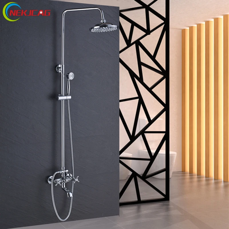 Bathroom Shower Faucets Chrome Brass Dual Handle Rainfall Shower Head