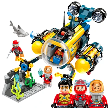 

2019 401pcs Deep Sea Mission Exploit Building Block Diving Spar Shark Mining Drilling Machine Submarine Bricks For Children