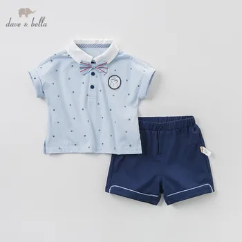 

DBW10616 dave bella summer baby boys fashion clothing sets casual short sleeve suits children blue printed clothes