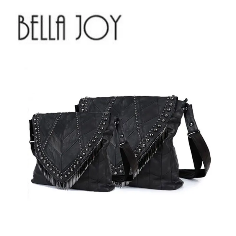 BELLA JOY сумки хобо из натуральной кожи женские овчины с заклепками настоящая