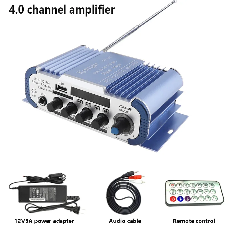 Kentiger HY-604 4,0 канальный стерео усилитель мощности с адаптером 15V5A и av-кабелем USB SD FM профессиональный караоке усилитель для автомобиля