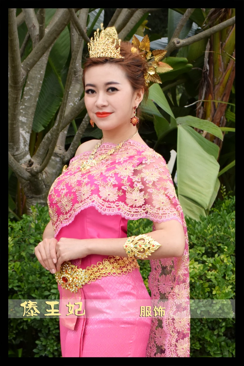 Тайская специальная одежда тайский дай традиционное плечо без рукавов Вуаль с прямым разрезом розовый цветок миноритарный костюм