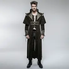 PUNK RAVE Mens Gothic Steampunk Leather Belts Long Jacket Coat Stage Performance Winter Long Trench Coat with Cape Windbreaker