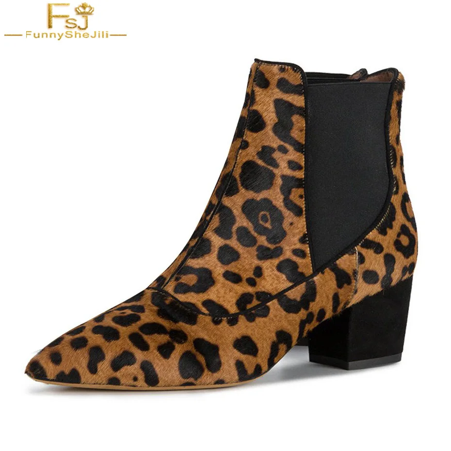 leopard low heel ankle boots