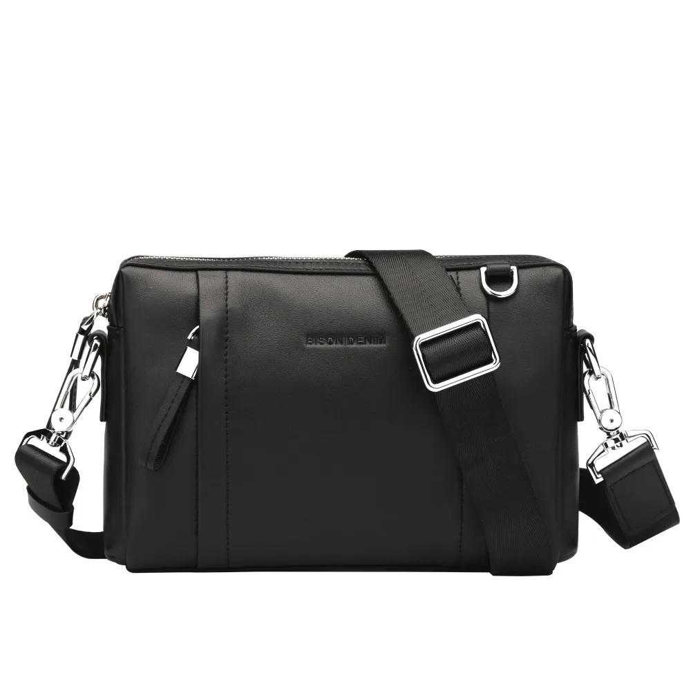 البيسون الدنيم 100% ضمان جلد طبيعي Crossbody حقيبة أسود حقيبة ساعي بريد للرجال المرأة حقيبة صغيرة سستة محفظة N8016