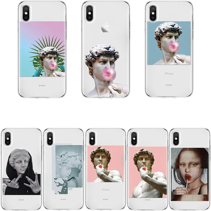 

Vintage Plaster Statue David Art Printing Soft Phone Case For iPhone 4 5 5S XR XR XS Max 7 8 6 S Plus TPU Soft For iPhone X Case
