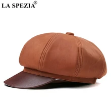 LA SPEZIA, Женская восьмиугольная кепка, натуральная кожа, оранжевая, Newsboy, кепка s, мужская, повседневная, натуральная кожа, роскошный бренд, классические, восемь штук, шапки