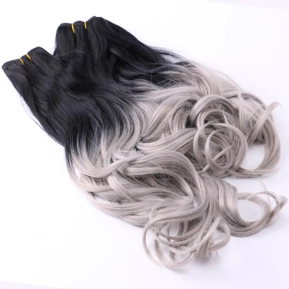 

Black to Dark grey Ombre color hair bundles 3 pieces high temperature synthetic hair extension for women