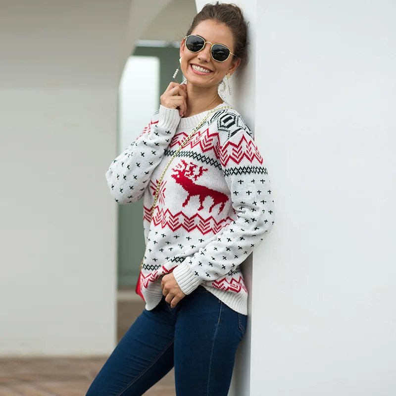 

SAILING LU Vintage Snow Sweaters Warm Winter Knitted Pullovers 2019 Christmas Sweaters Red Green Casual Loose Knitwear WZL1516