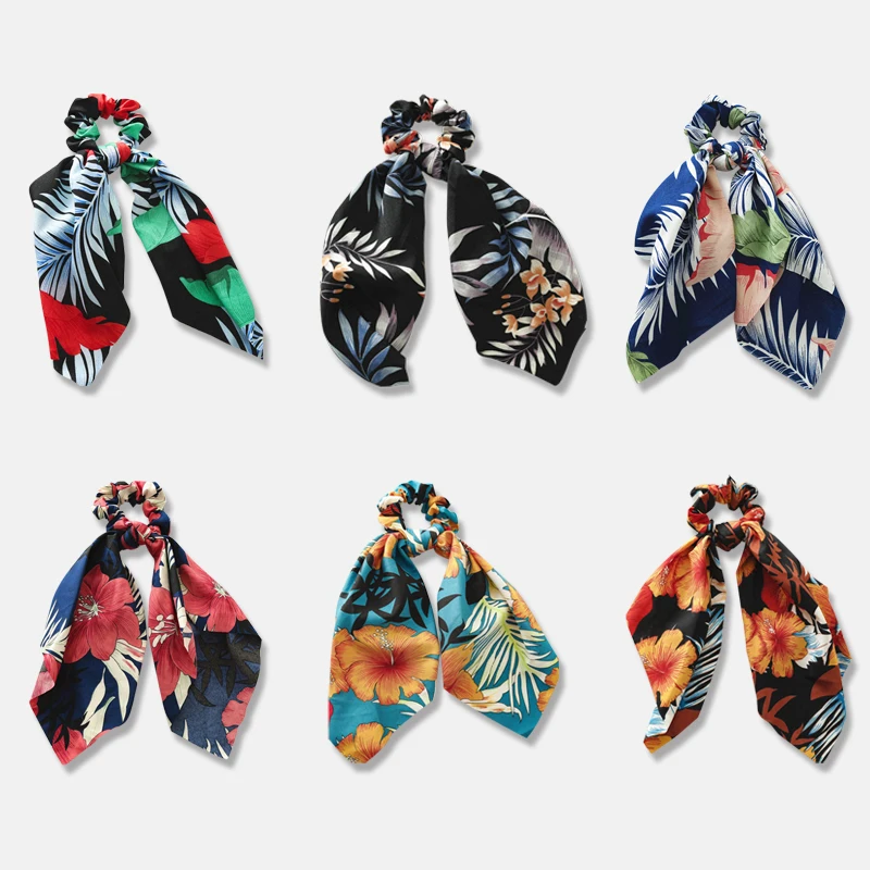 

Floral Print Rubber Hair Ropes Women Elastic Bow Hairband Hair Scarf Bohemian Scrunchie Girls Hair Ties Accessories