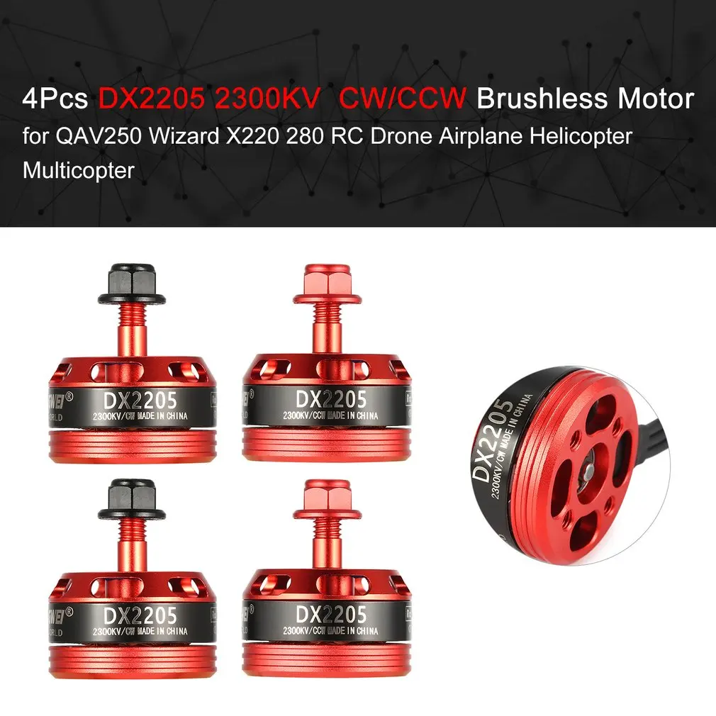 

4Pcs 2205 2300KV 2-3S CW/CCW Brushless Motor for QAV250 Wizard X220 280 RC FPV Drone Airplane Helicopter Multicopter Model Hobby