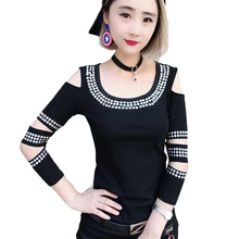 Женская футболка, стразы, лето-осень, топы, женские Алмазные футболки, женские футболки, Vetement Femme, одежда в стиле панк-рок