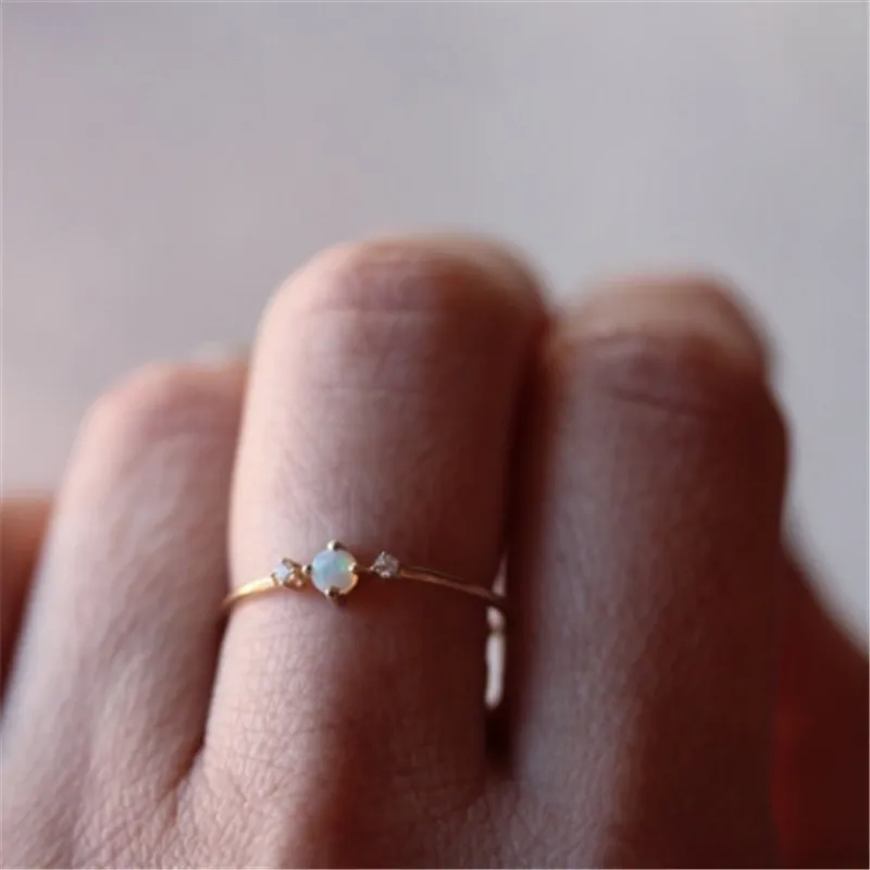 

New Design White Fire Opal Ring For Women Crystals Engagement Rings Female Anel Jewelry Bijouterie Wholesale