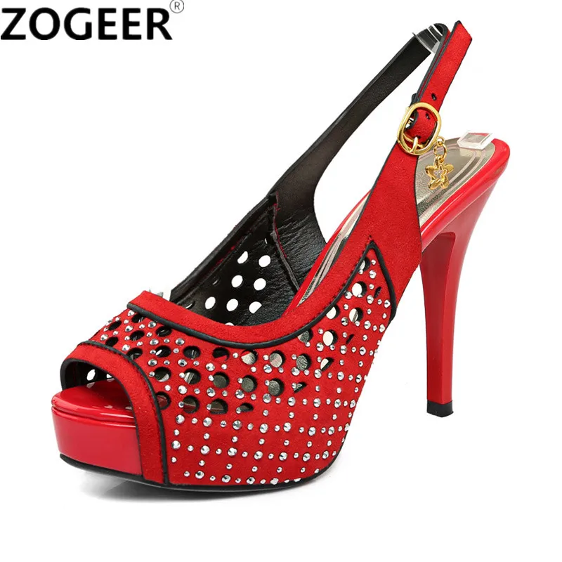 New Women Sandals Summer Black Red Shoes Women Open Toe High Heels Luxury Rhinestone Party