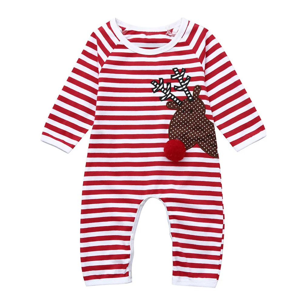 

MUQGEW Christmas Newborn Infant Rompers Baby Girl Boy Striped Deer Long Sleeve Winter Clothes Fashion Baby Romper Jumpsuit