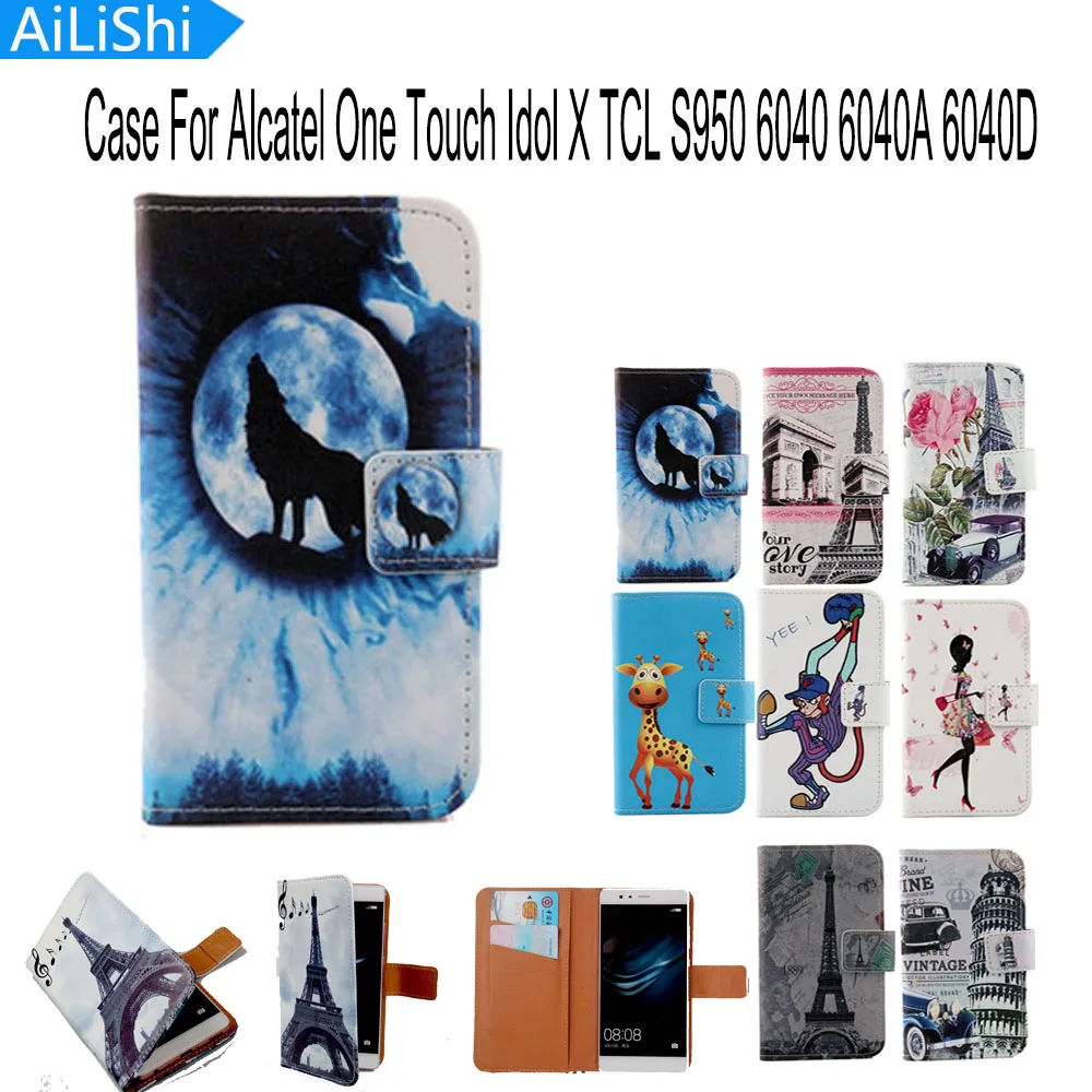 AiLiShi Luxury Cartoon Flip Cover Skin Pouch PU Leather Case Phone For Alcatel One Touch Idol X TCL S950 6040 6040A 6040D | Мобильные