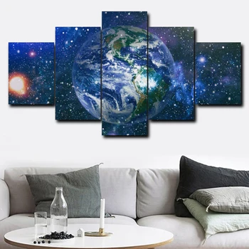 

5 Pcs Canvas Paintings Galaxy Stars Space Posters and Prints Universe Earth Meteorite Wall Pictures for Living Room Decoration
