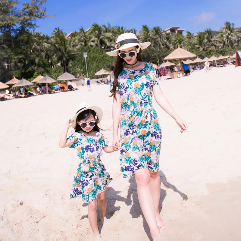 Family Matching Clothing Bohemian Pineapple Printed Mother Daughter Dress Dad Son Boys Tshirts And Shorts 4