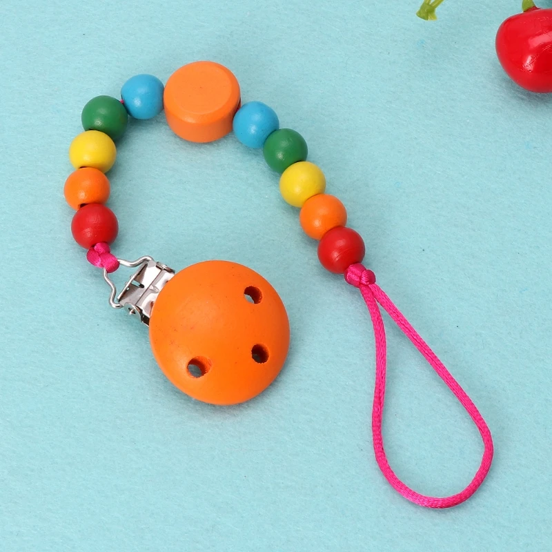 

NEW Rainbow Wood Beaded Pacifier Clip Dummy Chain Nipple Holder For Infant Soother