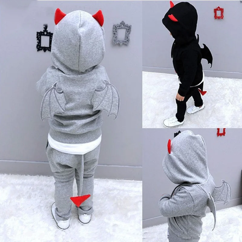 

Children Clothing Baby Boy Sets Autumn Spring Devil Stereo Wings Shape Kids Girl Clothing Sets Infant Baby Casual Sports Suit M