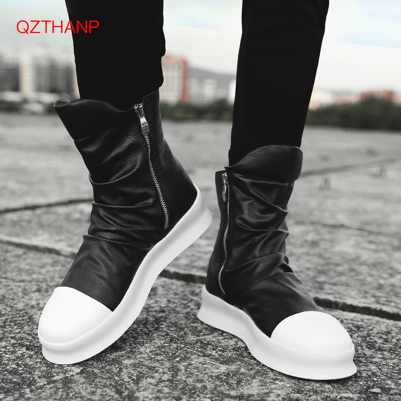 2018 Men Motorcycle Boots Men's Shoes Rock PU Leather Outdoor Casual Waterproof Boots Men Shoes Male Adult Flats Erkek Ayakkabi
