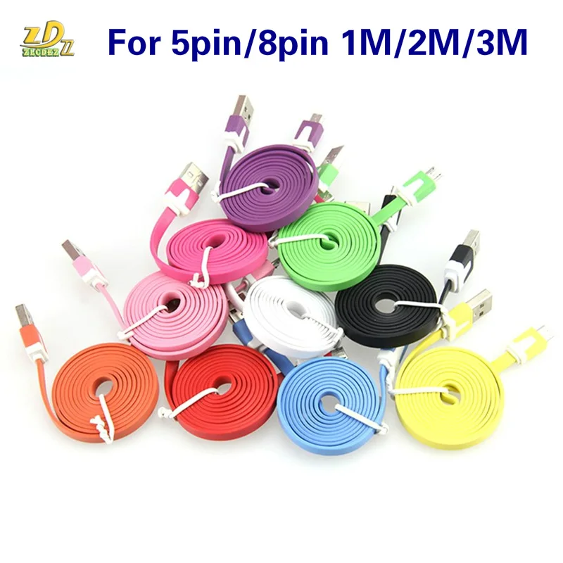 US $157.45 500pcsLot 1m2m3m 8pin Flat Noodle Sync Charge Colorful Data USB Cable For IPhone Micro USB 5pin For Samsung Huawei