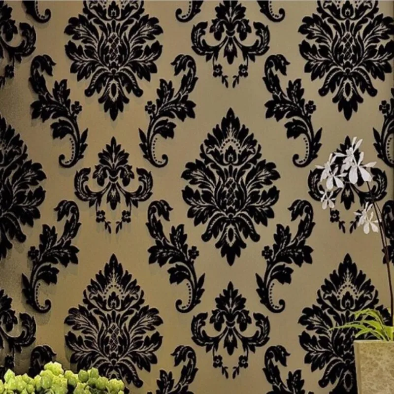 

papel de parede wallpaper for walls 3d European Flock Non-woven Metallic Floral Damask Wallpaper roll Modern wall paper