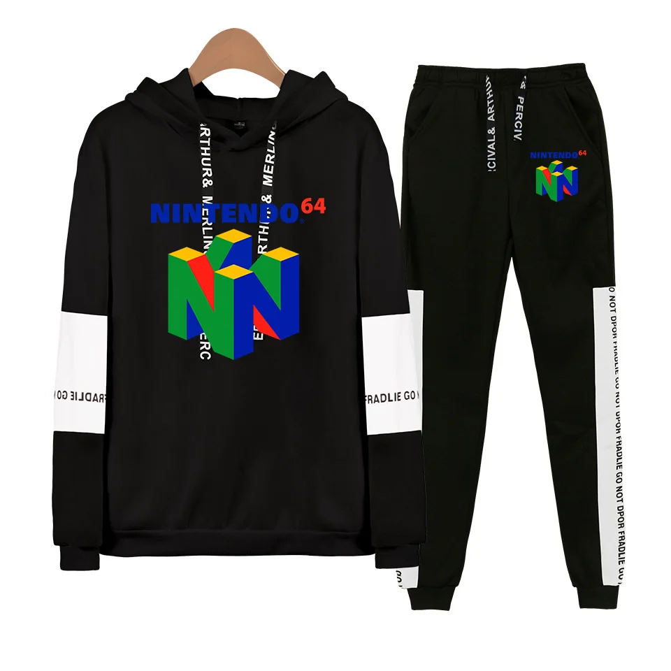 

Hot Gamer N64 Design Hoodies Sweatshirt Sweatpants Suits Men Women Autumn Hip Hop Fleece Pullover Two Pieces Set Tracksuit