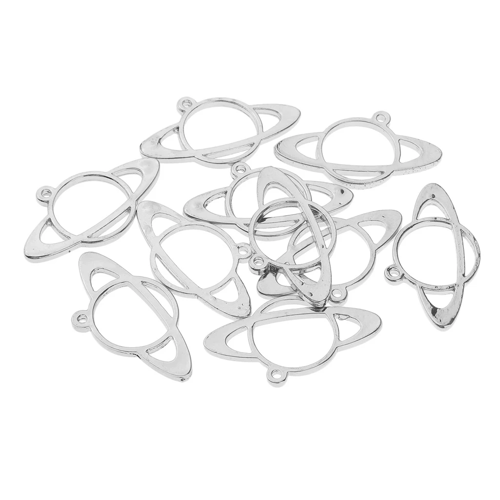 10x Planet Shape Metal Open Bezel Frame Pendant DIY UV Resin Settings Jewelry Making Charms Accessories