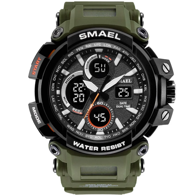 Army Green Спортивные часы SMAEL, мужские часы, водонепроницаемые светодиодные цифровые часы, мужские часы, часы для мужчин, мужские часы, мужские часы 1708B - Цвет: Army Green