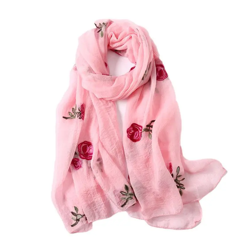 Вышитые Шелковый шарф новый дизайн Для Женщин Осенние Теплые с принтом роз шелковый шарф путешествия Лето Солнцезащитная шаль элегантный