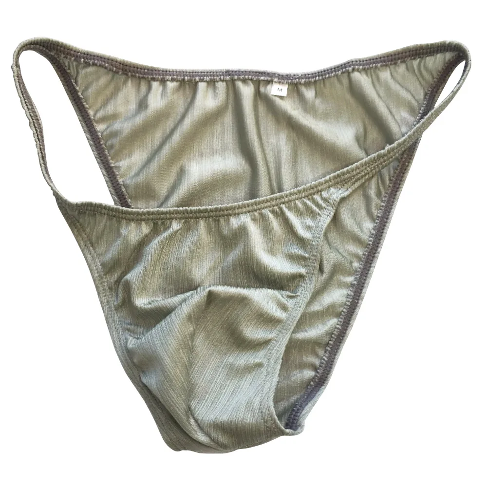 

Sexy Men Briefs Solid Striped Underpants Mens Cueca Bikini String Narrow Shiny Swimsuit Fabric Gay Men's Underwear