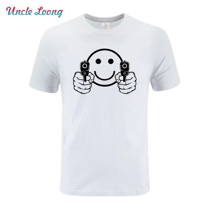 2019 New SMILEY FACE GUNS Cotton Funny T Shirts O-Neck T-shirt Men Fashion Print T shirt Men Tops Tees Casual Men's T-shirt 2019 New SMILEY FACE GUNS Cotton Funny T Shirts O-Neck T-shirt Men Fashion Print T shirt Men Tops Tees Casual Men's T-shirt