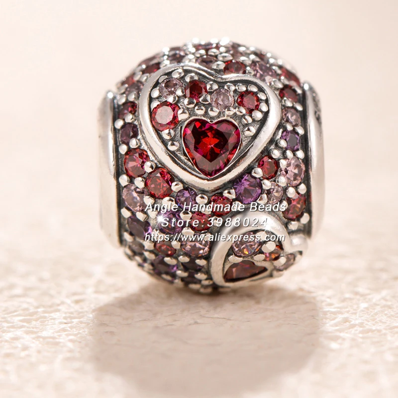 

2019 Valentine 925 Sterling Silver Asymmetric Hearts of Love Multicolored charm Fit All European Pandora DIY Bracelets Necklaces
