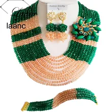 Армейский зеленый персиковый нигерийский Свадебный Африканский бисер комплект ювелирных изделий хрустальные бусы ожерелье африканская бижутерия комплект ABE1078